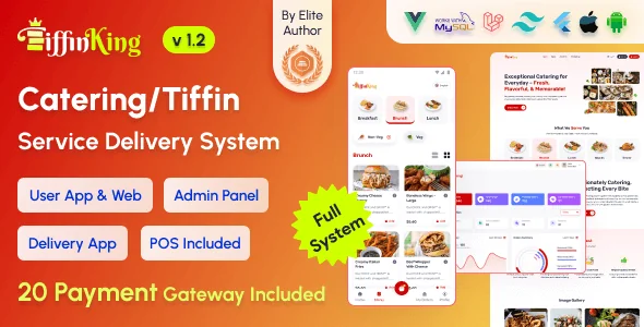 TiffinKing - Catering/Tiffin Food Ordering System with Admin Panel & Delivery Man App | POS