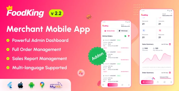 FoodKing - Restaurant Food Delivery System Merchant Flutter Mobile App