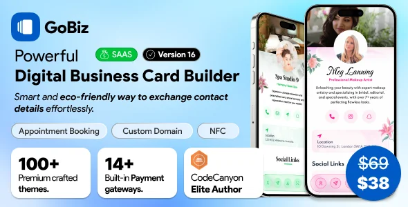 GoBiz - vCard SaaS - Digital Business Card Builder + NFC Card
