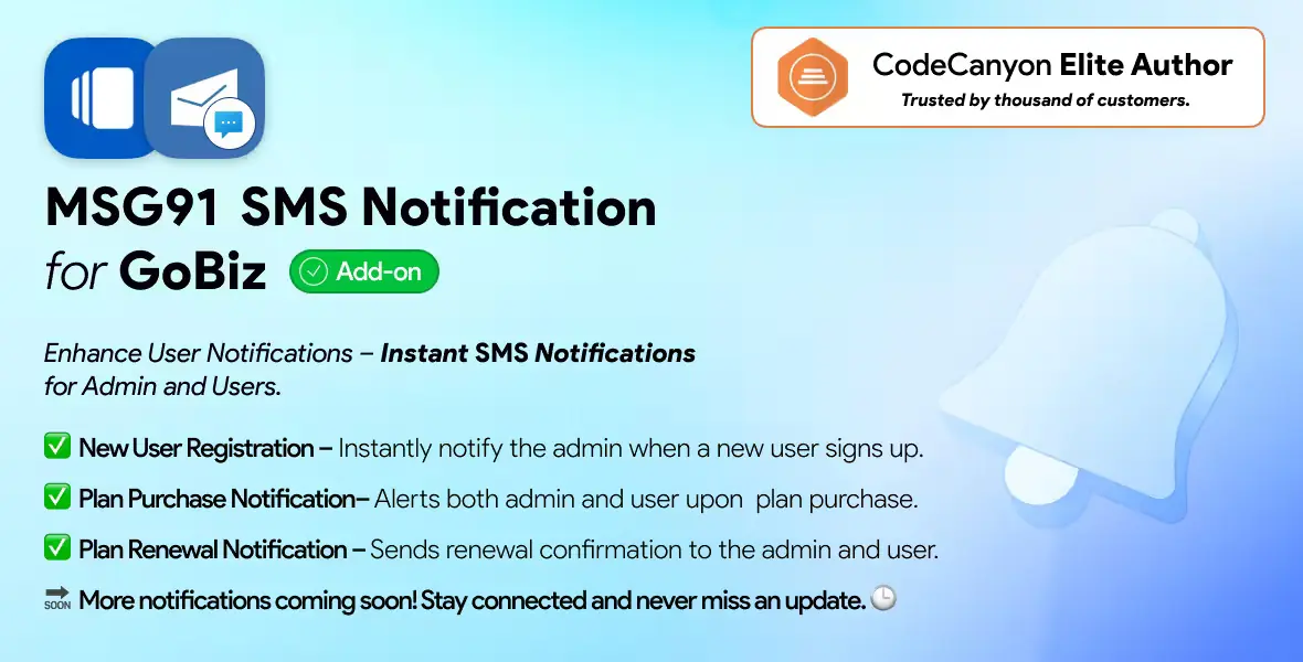 MSG91 SMS Notification - vCard SaaS GoBiz